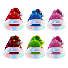 跨境热销新品欧美LED灯光毛绒圣诞帽 聚会派对彩虹发光圣诞帽