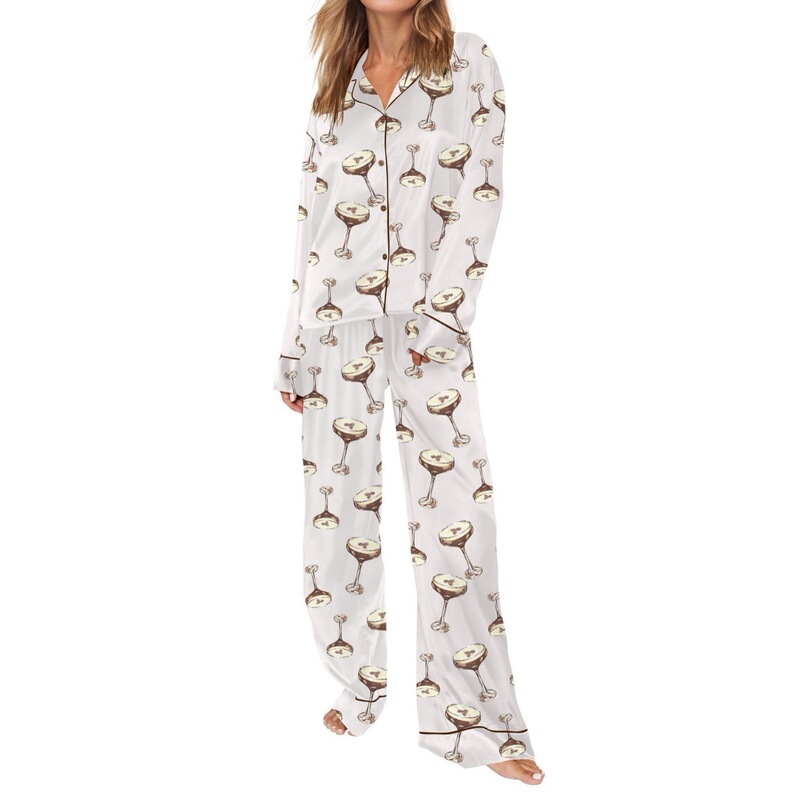 Pajamas: Interesting women's graphic pajama set, ice silk long-sleeve and long-pants 2-piece home wear