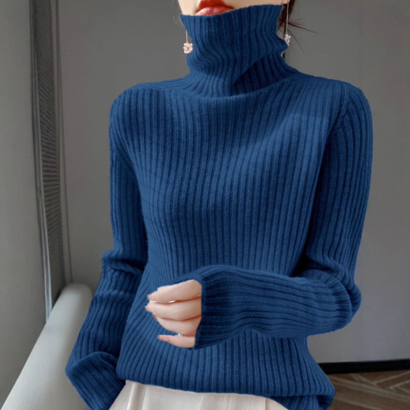 Women's Autumn and Winter Thickened Loose Knit Sweater with Coat and Turtleneck, High-End New Style with Stacked Collar Base Shirt for Women