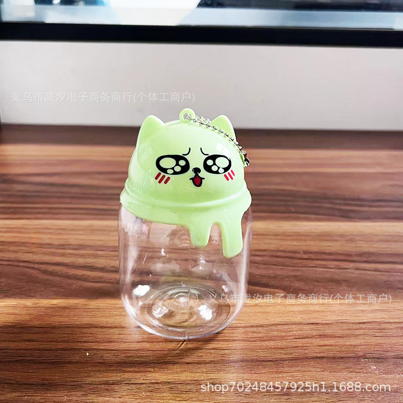 Dibujos animados latas selladas botella de plástico para mascotas de grado alimenticio con tapa transparente gato bocadillo caramelo galleta embalaje al por mayor