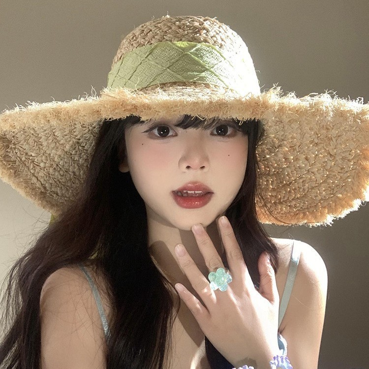 French Style Bow Raffia Straw Hat For Women - Summer Wide Brim Sun Protection Hat For Beach Vacation - Thumbnail 2