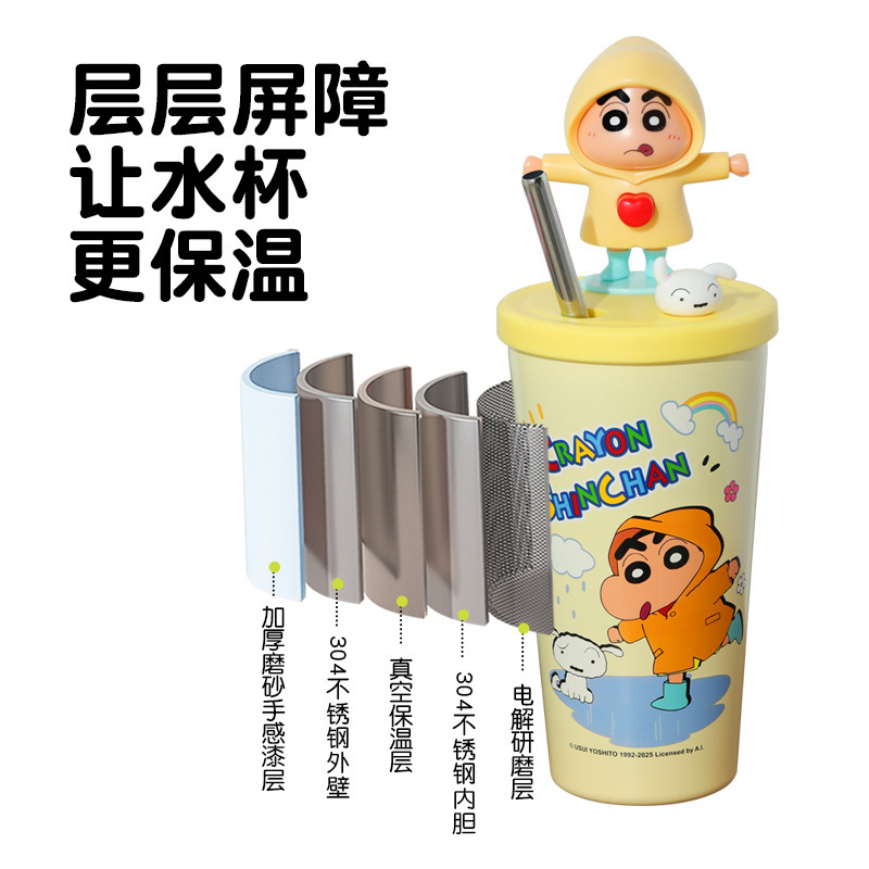 【正版蜡笔小新】卡通咖啡杯新款趣玩变脸捏捏乐水杯高颜值保温杯|undefined