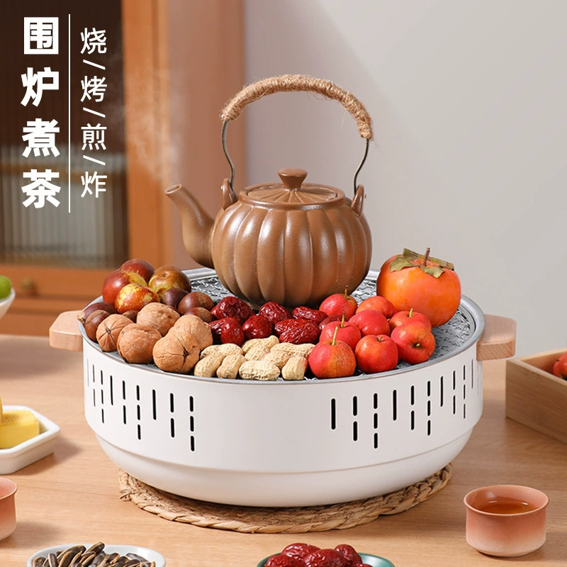 Портативная угольная печь для кемпинга, многофункциональная печь для обогрева с полным комплектом решеток для гриля.