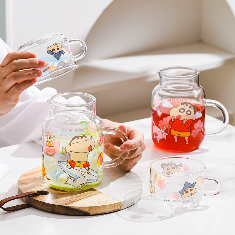Hervidor de agua fría, hervidor de agua fría, alta capacidad de verano, vasos de vidrio a prueba de explosiones y resistentes a altas temperaturas para una persona, conjunto de tazas de bebida