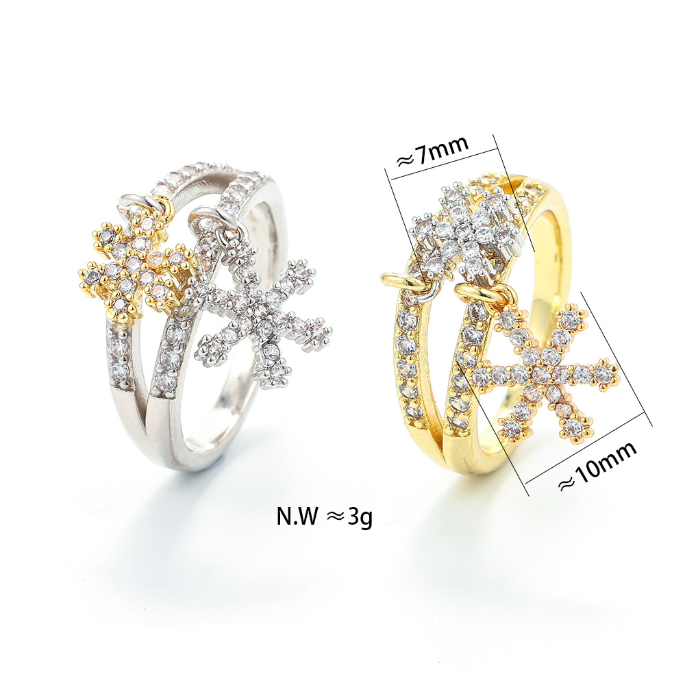 Unisex Gender Patchwork, Plating Design Simple Snowflake Micro-inlaid Zircon Double-layer Hollow Ring