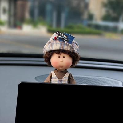 Display Screen Plush Doll – Car ornaments - screen-model-plaid-hat-overalls-curly-potatoes