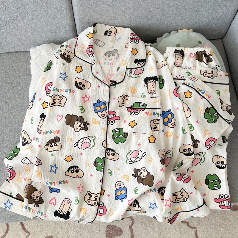 Cartoon Crayon Shin-Chan Men's Pajamas 2026 New Spring, Autumn and Summer Cloud Pure Cotton Gauze Long-Sleeved Loose Home Clothes Cartoon Crayon Shin-Chan Men's Pajamas 2026 New Spring, Autumn and Summer Cloud Pure Cotton Gauze Long-Sleeved Loose Home Clothes