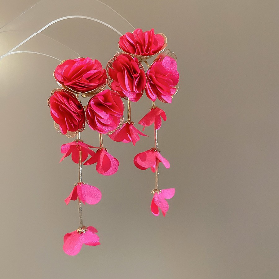 Pendientes de borla de flores de gasa de aguja de plata Pendientes de dopamina de bosque dulce Pendientes de todo fósforo de tendencia de nicho Mujeres al por mayor