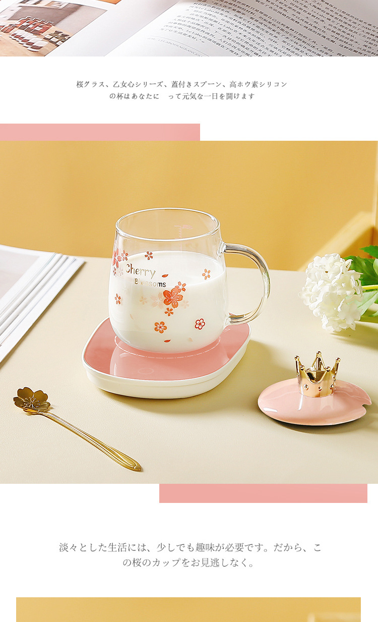 Glass Material Flower Pattern Cute Style Cute Flower Glass Water Bottles 1 Set
