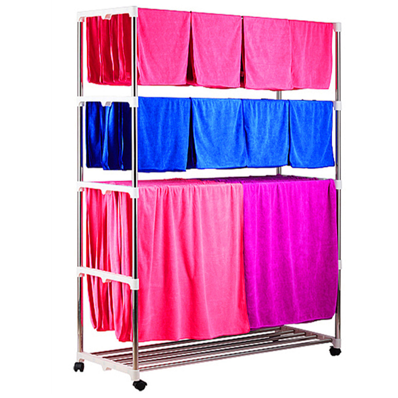 Rack de toallas de acero inoxidable tipo piso salón de belleza rack de secado lavado de coches barbería salón de belleza toallas de baño plegables varilla colgante