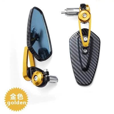 mirror handlebar rearview mirror, Motorcycle rearview mirror - gold-handlebar-mirror-carbon-fiber-pattern-blue-glass