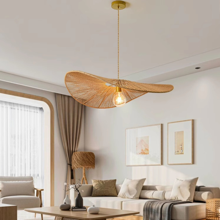Estilo japonés silencioso retro lámpara de la sala de estar comedor dormitorio residencial loft lámpara de tejido de cuerda de cáñamo personalidad creativa Zen