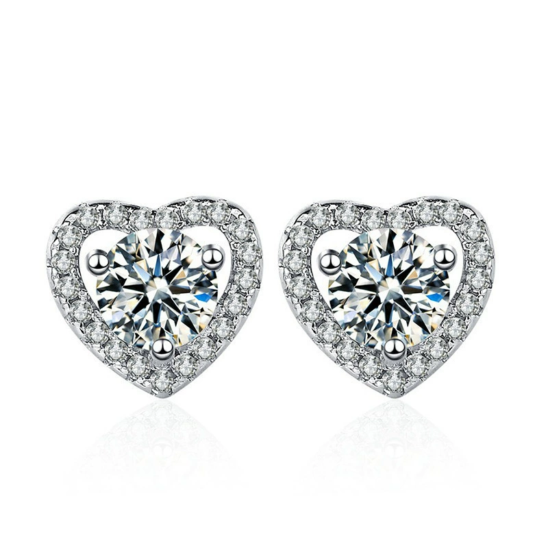 Серьги, серебряная игла, сердце из циркония, серебро 925 образец