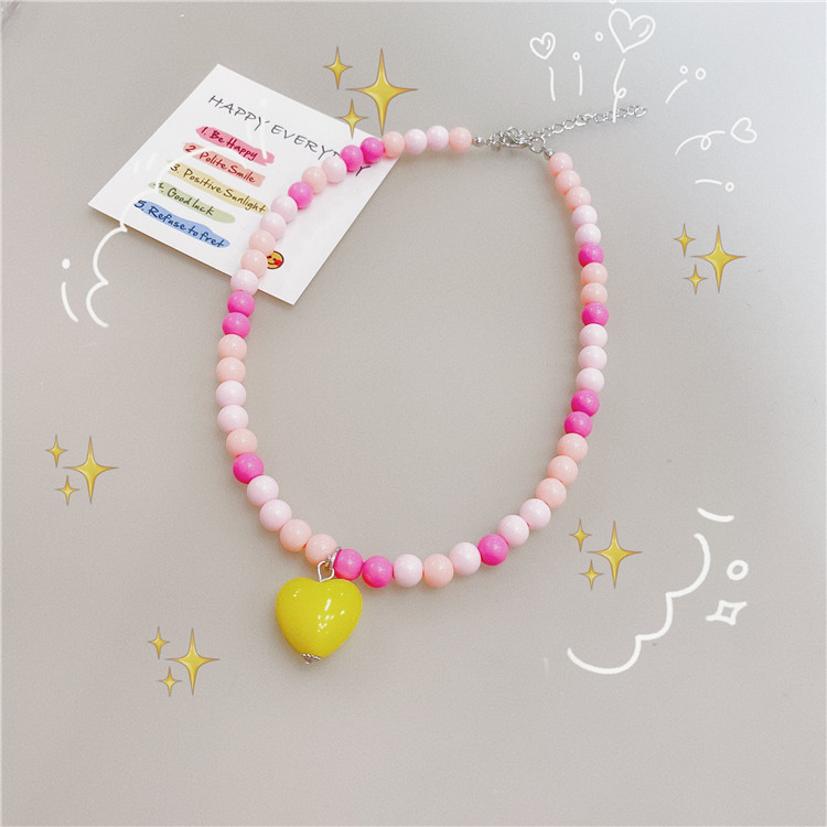 Cute Heart Shape Resin glass Beaded Womenu0027S Necklace