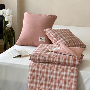 New Plaid Washed Cotton Pocket Printed Pillow Quilt Dual-Purpose Two-In-One Car Lunch Break Cushion Small Quilt