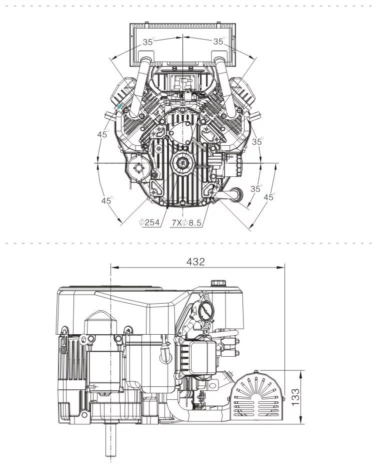 Longxin 2P80F dual-cylinder 25 horsepower 764cc vertical axis gasoline engine dual-cylinder lawn car for lotus root digging machine