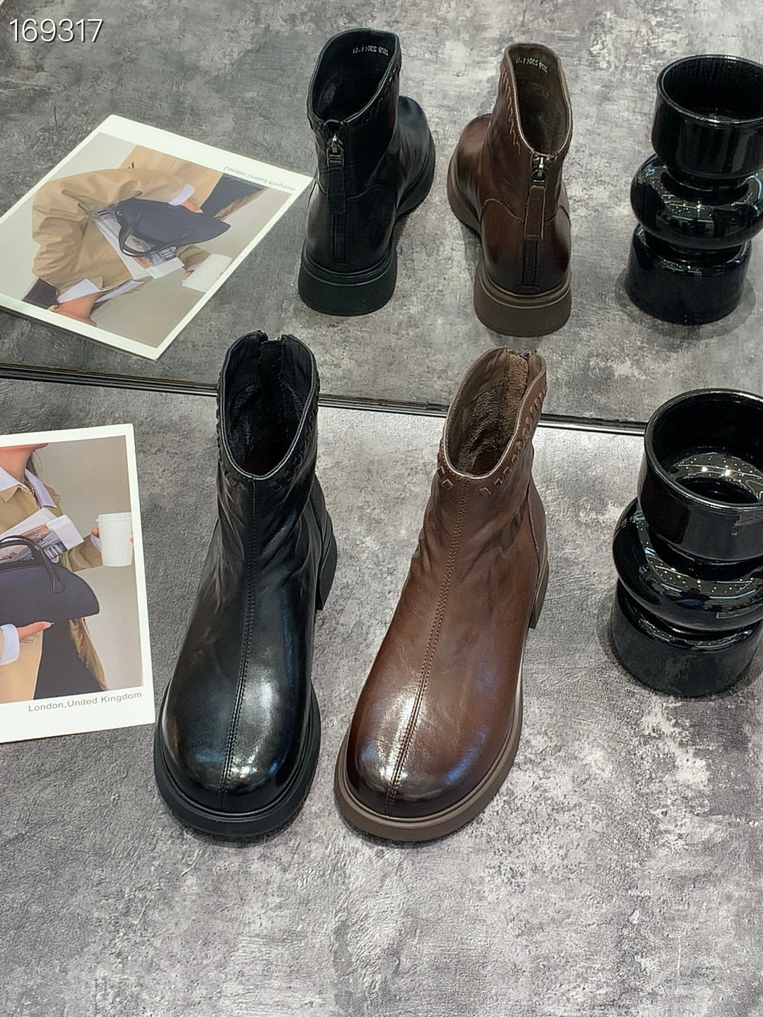 Boot Chelsea nữ cổ thun da bò đen gót thô 6 cm — Màu đen chi tiết 7