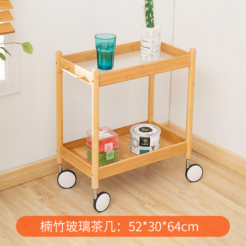 Mesa auxiliar de vidrio móvil sofá mesa auxiliar Rack de almacenamiento restaurante tienda de olla caliente pequeña mesa lateral carro doble capa con mango