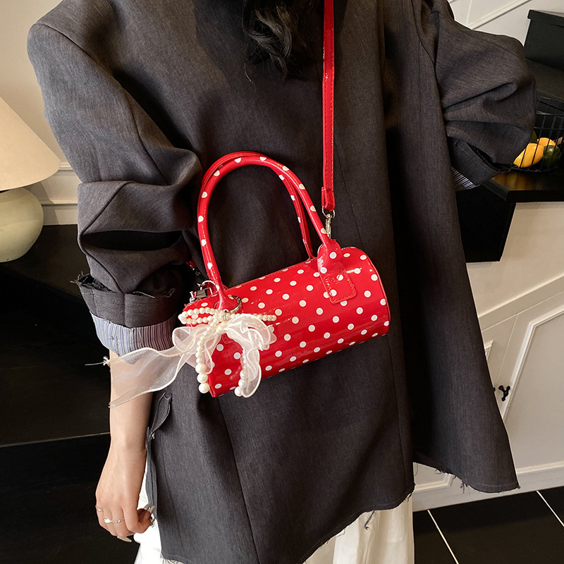 クロスボーダーポータブル水玉バッグ 2025 新しいファッション多用途脇の下バッグ女性の絶妙なシングルショルダークロスボディバッグ円筒形バッグ|undefined