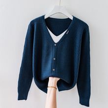 加大秋冬新款毛衣女宽松韩版大码遮肚假两件上衣潮长袖打底针织衫