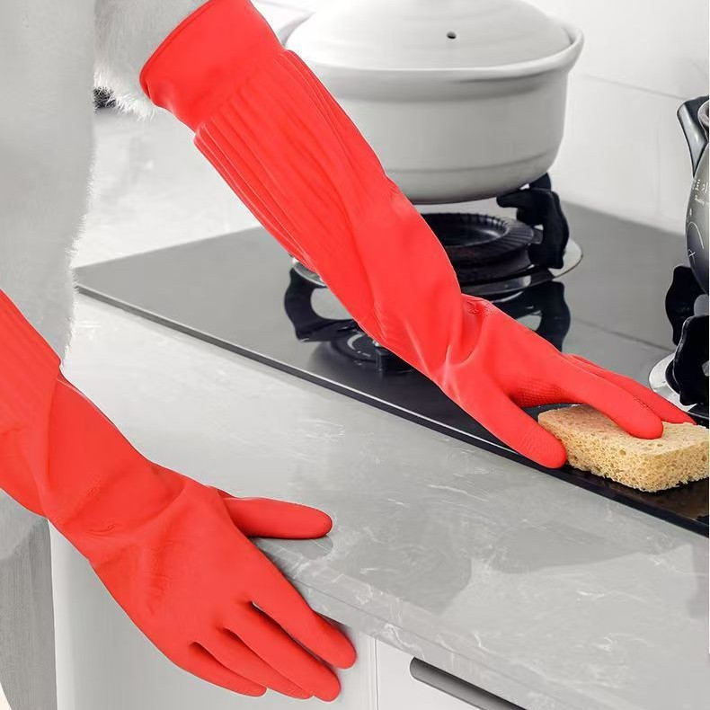 Guantes antifría de lana de cocina guantes de lavado de platos de lana de goma de látex doméstico espesar y alargar la ropa transfronteriza