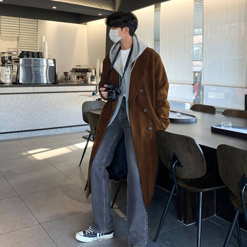 2023 invierno espesado abrigo de lana de moda de los hombres suelta de lana de Corea foso abrigo FK700