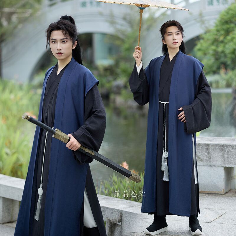 Hanfu Straight Robe Men's Clothing, Ancient Style Scholar and Nobleman Attire, Song Dynasty Replica, Traditional Men's National Style Ancient Costume, Swordsman and Martial Arts Style Hanfu Straight Robe Men's Clothing, Ancient Style Scholar and Nobleman Attire, Song Dynasty Replica, Traditional Men's National Style Ancient Costume, Swordsman and Martial Arts Style