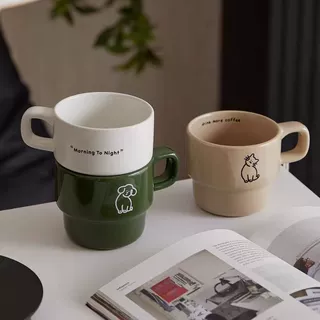 创意叠叠陶瓷杯马克杯 高颜值咖啡杯牛奶杯 可定制logo