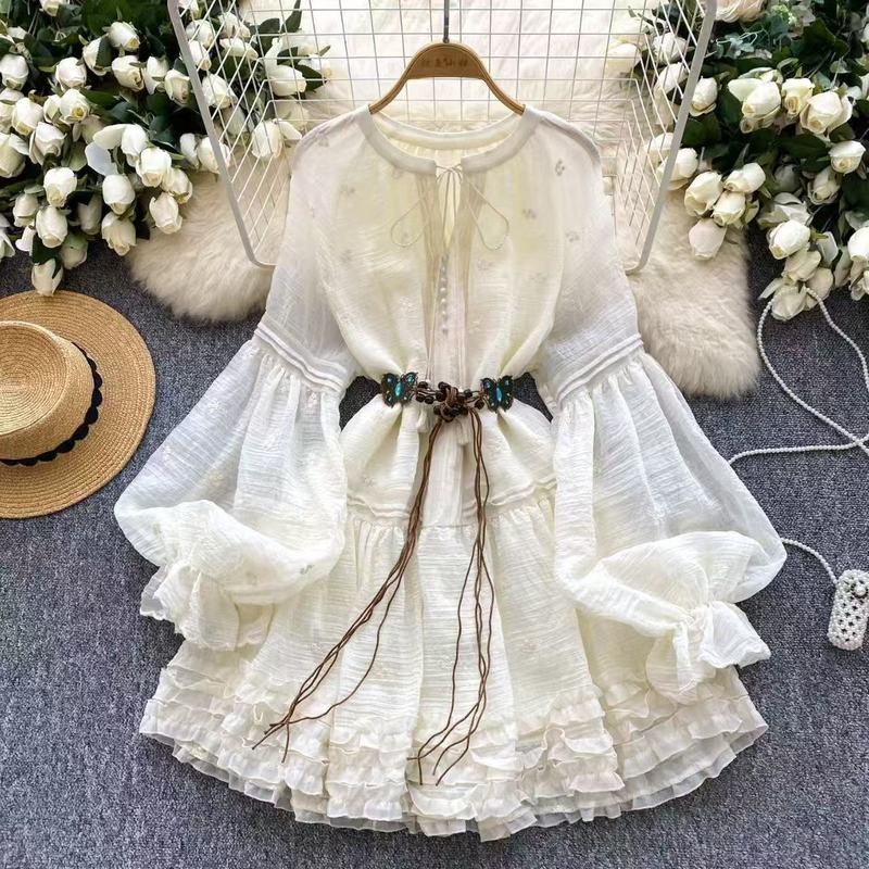 Waist Lantern New Style 2025 Spring and Autumn Sweet Dress Long-Sleeved Atmosphere Wear French Style Elegant Short Skirt