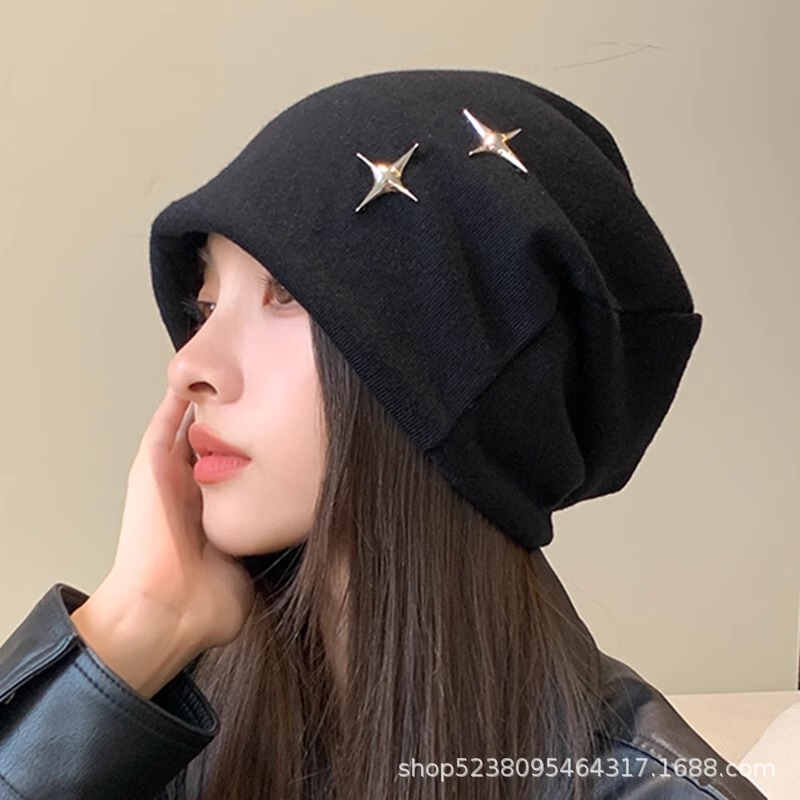 2025新款冷帽堆堆帽子女士春秋大头围月子帽保暖护耳套头针织帽潮|undefined