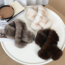 冬季仿紫貂毛围巾双面横排交叉围脖百搭毛绒围领保暖护颈围巾