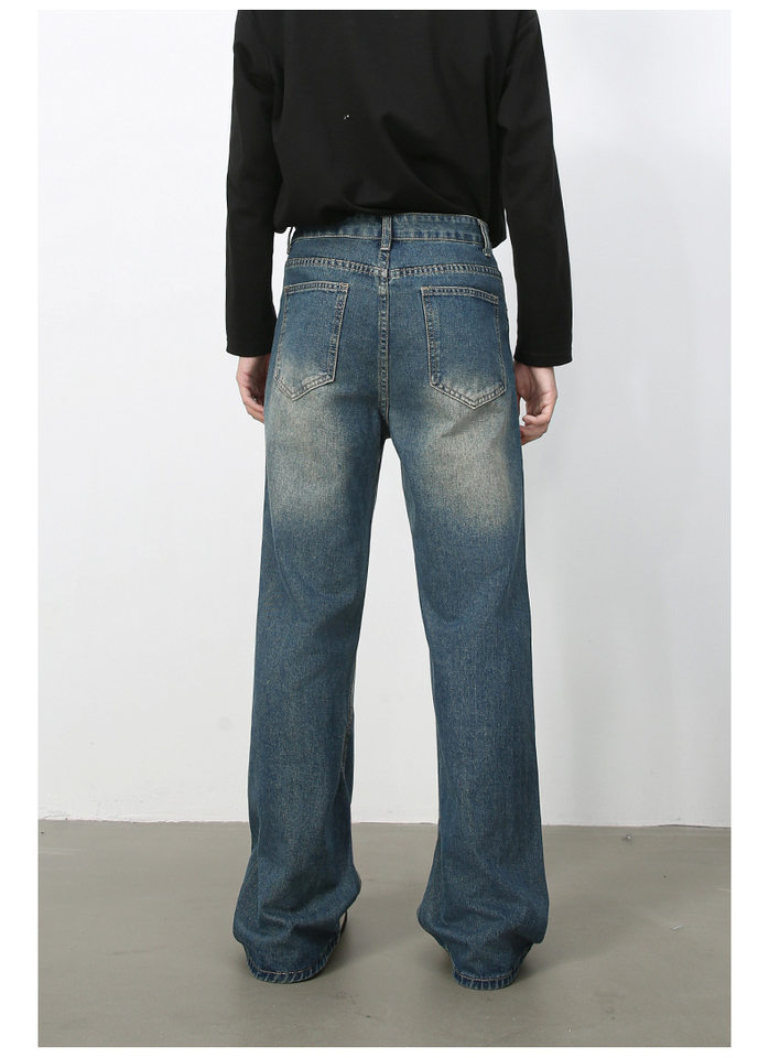 Quần jean nam ống rộng suông thẳng phong cách Mỹ, denim wash đơn giản — màu xanh, màu xanh nhạt chi tiết 6