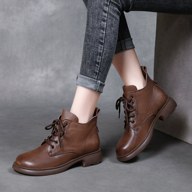 Популярные ботинки Martin с мягким низом 2024 года с верхним слоем из воловьей кожи, женская кожаная обувь в британском стиле, универсальные повседневные короткие ботинки на плоской подошве