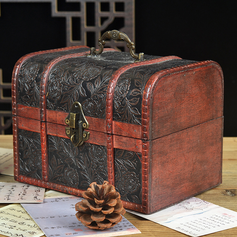复古礼品包装盒仿古做旧收纳盒带锁储物盒饰品珠宝证书收藏盒