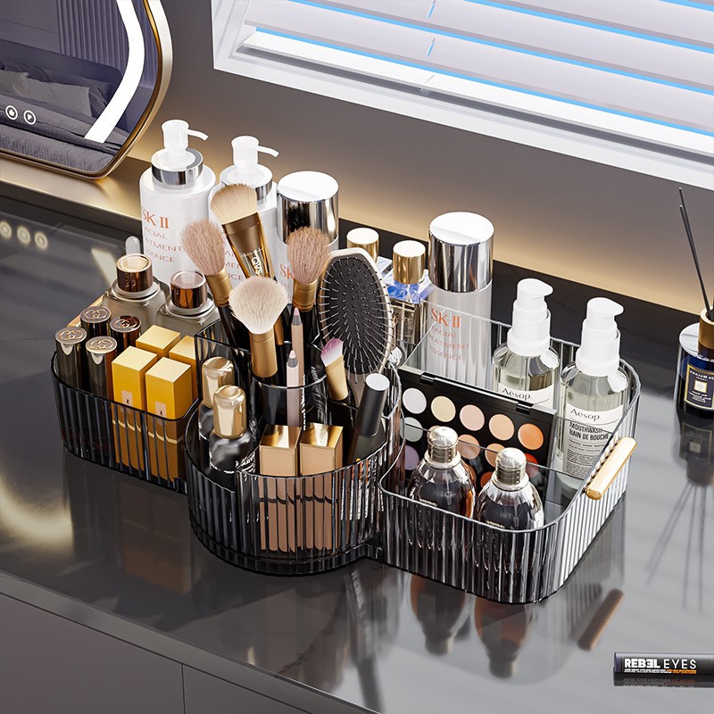 Caja de almacenamiento de cosméticos giratoria, estante de escritorio de alta calidad, caja de almacenamiento transparente de perfumes de gran capacidad para productos de cuidado de la piel