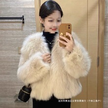 毛毛外套2025时尚大衣仿狐狸新款环保皮草短款小个子v领爆款上衣
