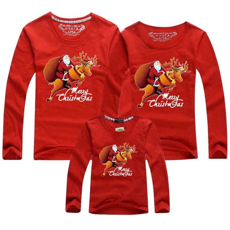 Feliz Navidad Año Nuevo familia transfronteriza padre-hijo pareja de algodón rojo de manga larga Camiseta bebé mono mameluco