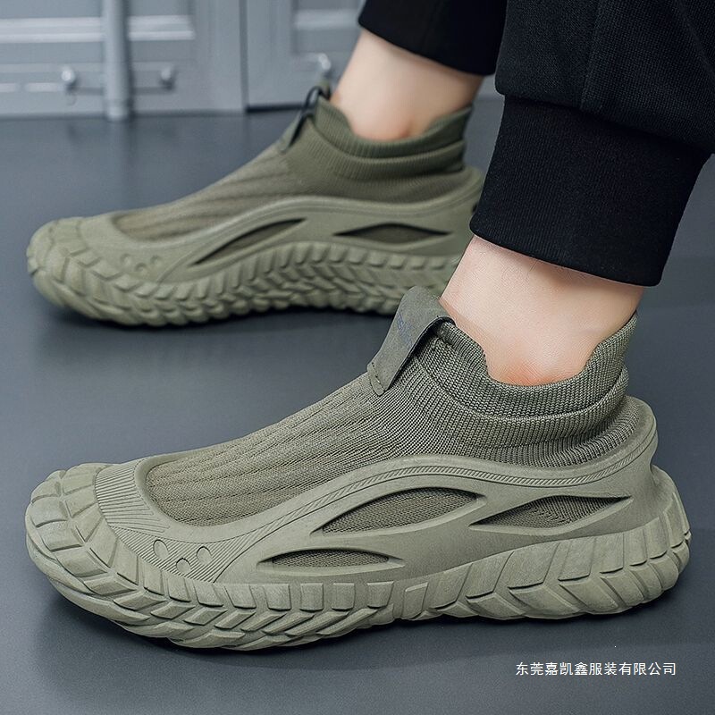 Men's spring breathable mesh slip-on sports work shoes, labor protection shoes, army green and black Men's spring breathable mesh slip-on sports work shoes, labor protection shoes, army green and black