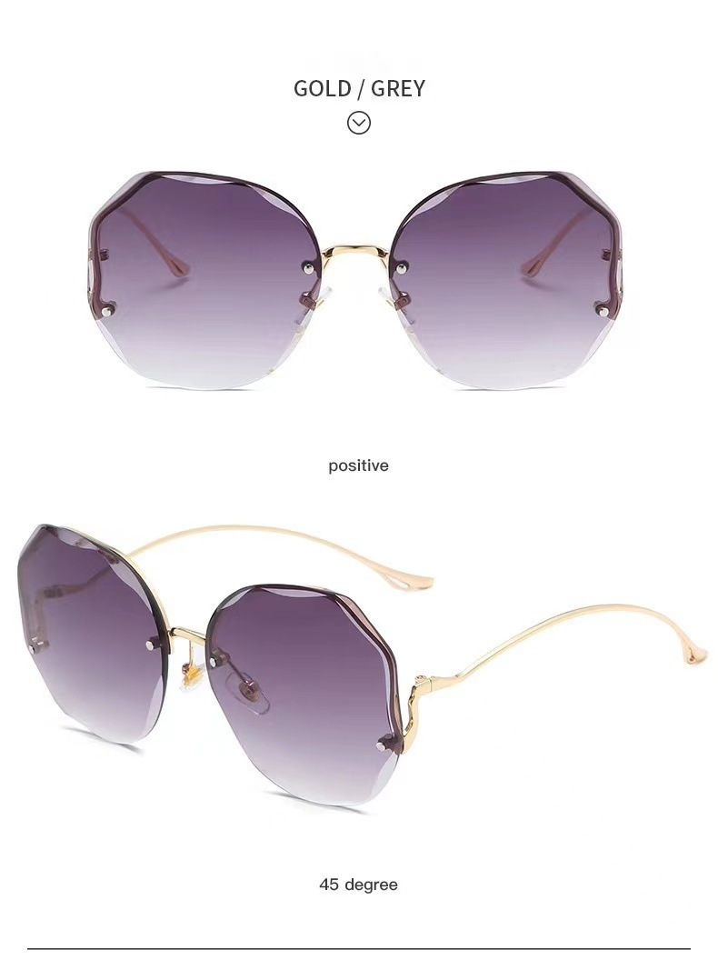 New fashion frameless cut-edge sunglasses women's polygon metal arc glasses leg street shot all-match sun protection sunglasses_voghion.com