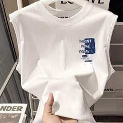 ベスト男性タイプの夏の薄手の香港風のレジャーのフィットネス運動の袖なしのtシャツの男性のゆったりしているカジュアルな肩の紳士服