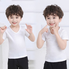新兒童夏裝短袖男童女童白色黑色圓領t恤寶寶純色半袖中大童上衣
