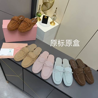 跨境谬家包头平底蝴蝶结外穿懒人复古时尚老钱风明星同款鞋