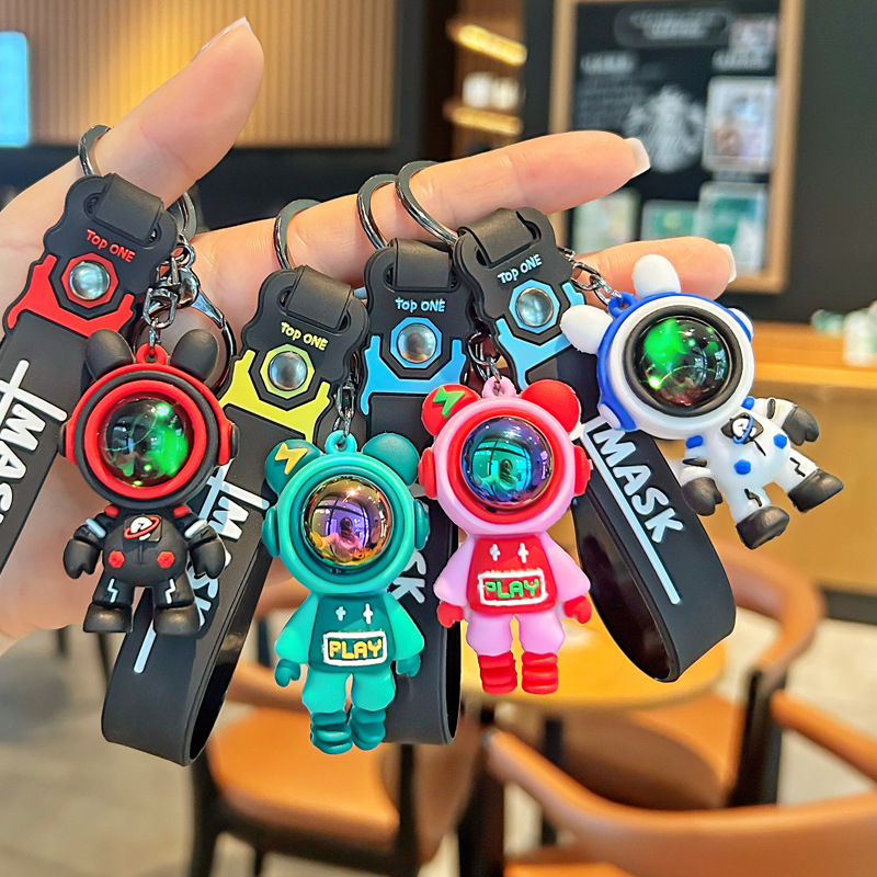 Nuevo astronauta cielo estrellado conejo llavero pvc llavero de goma suave bolsa de pareja colgante de muñeca tridimensional al por mayor