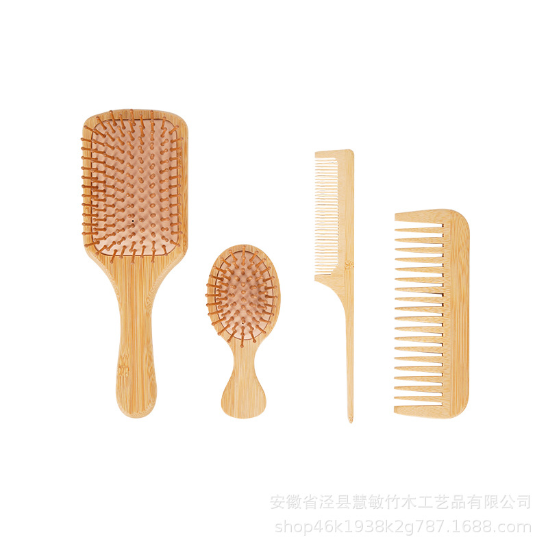 대나무 나무 빗 4 조각 세트
