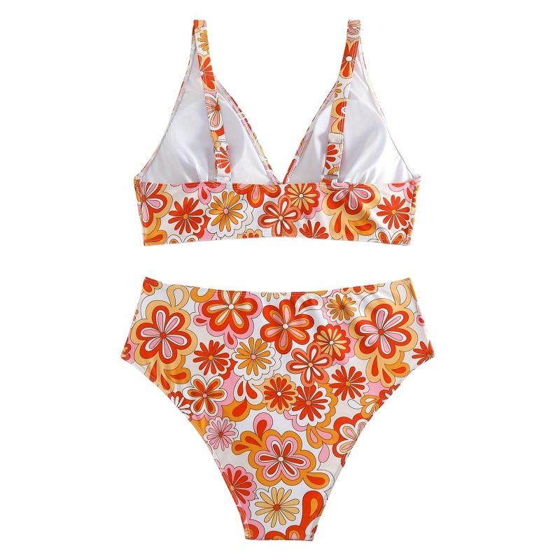 Bikini de talla grande europeo y americano nuevo traje de baño sexy de dos piezas estampado de colores traje de baño de talla grande de Amazon transfronterizo