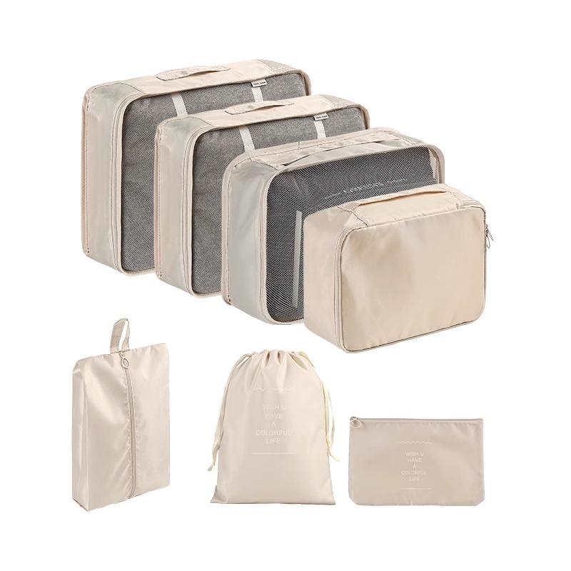 Juego de sarga de 7 piezas, equipaje, ropa, bolsa, bolsa de almacenamiento de gran capacidad, bolsa de lavado, bolsa de almacenamiento de viaje multiusos