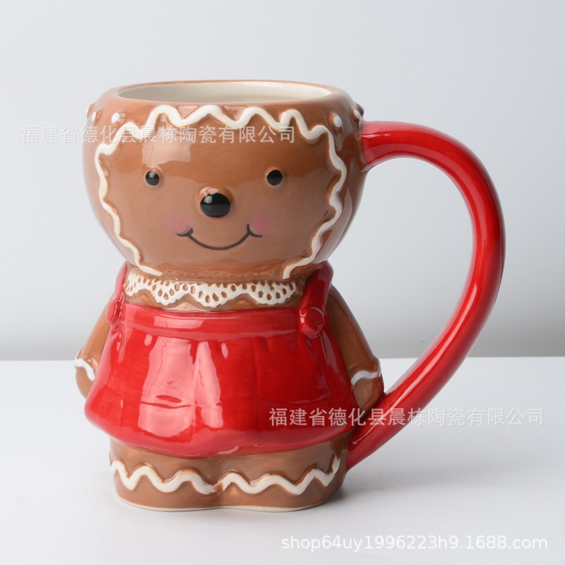En stock cerámica Navidad hombre taza de pan de jengibre cerámica árbol de Navidad Taza de cerámica panqueque tostada cerámica taza de agua