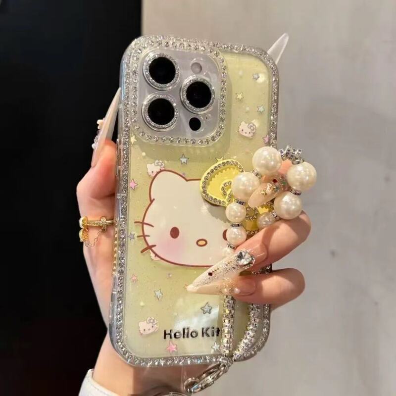 可爱卡通KT猫适用苹果16promax手机壳iPhone15点钻14日韩13防摔16|undefined