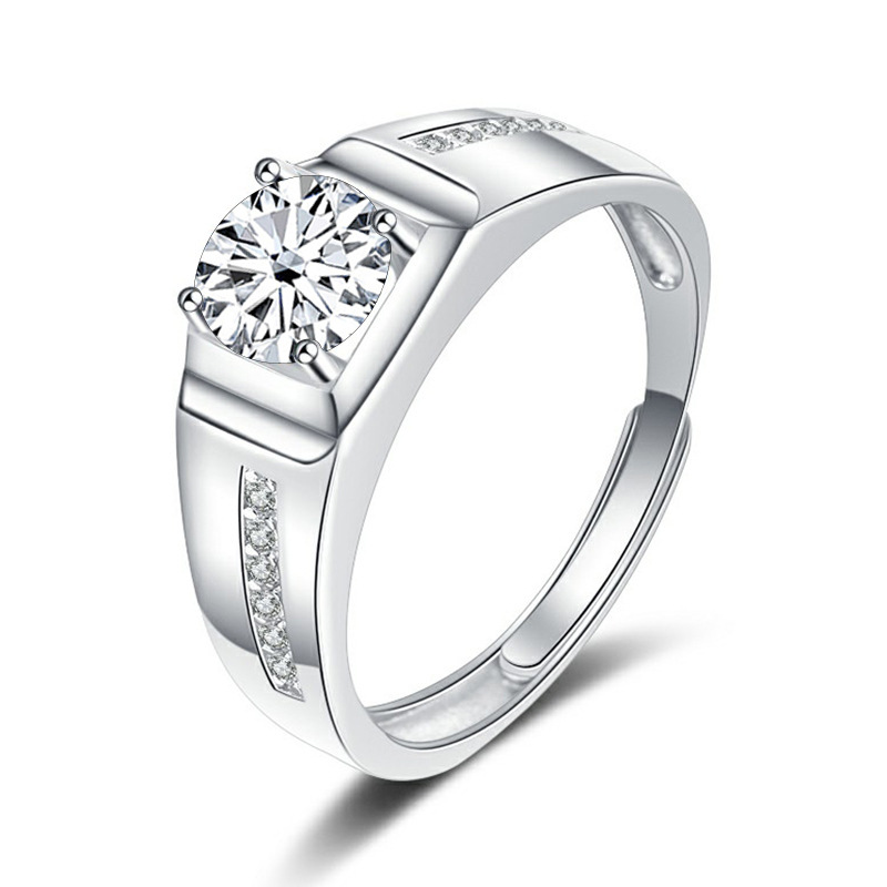 Ventas transfronterizas calientes de 1 quilate de anillo de piedra de color de moissanite masculino abertura ajustable de fábrica de suministro directo