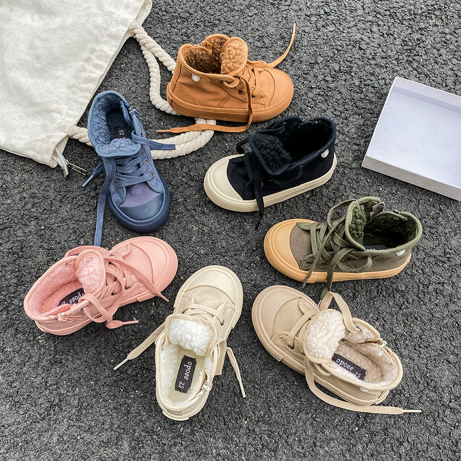 2024 зимний плюшевый мальчик девочка теплая мода хлопчатобумажные сапоги корейская версия бархатная утолщенная детская хлопчатобумажная обувь